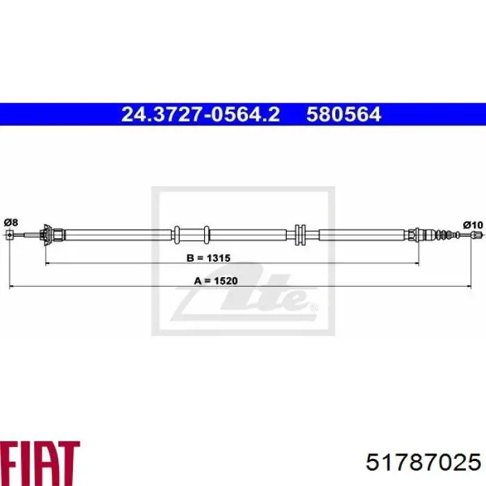 Трос ручника 51787025 Fiat/Alfa/Lancia