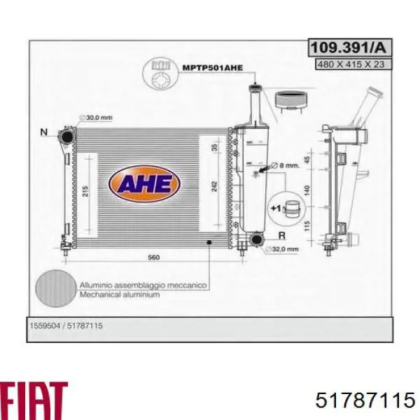 Радиатор охлаждения двигателя Fiat/Alfa/Lancia 51787115 цена, от 67.76 USD