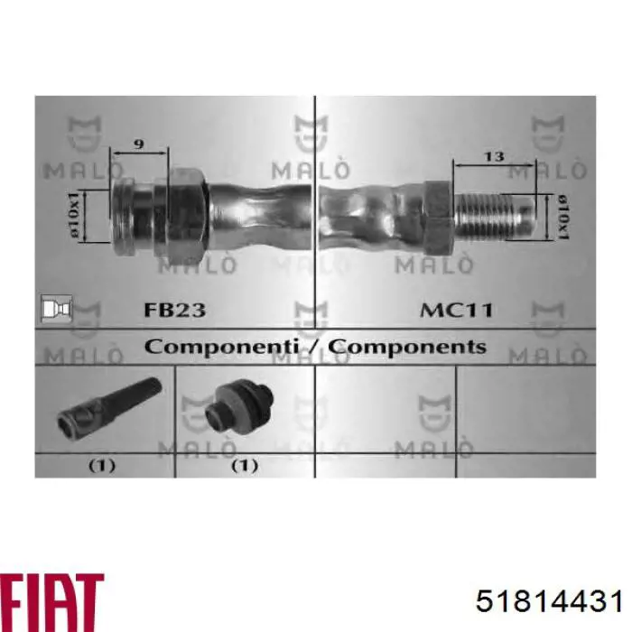 Latiguillo de freno delantero 51814431 Fiat/Alfa/Lancia