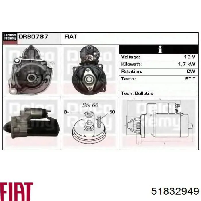 Стартер Fiat/Alfa/Lancia 51832949 цена, от 108.07 USD