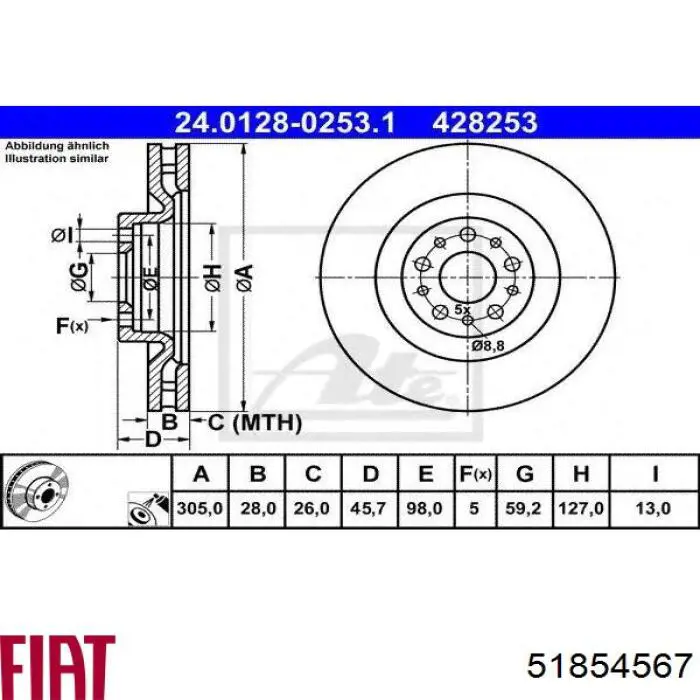 51854567 Fiat/Alfa/Lancia Диск тормозной передний