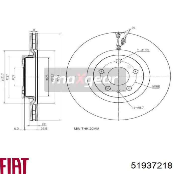 Тормоз дисковый передний Fiat/Alfa/Lancia 51937218 цена, от 42.53 USD