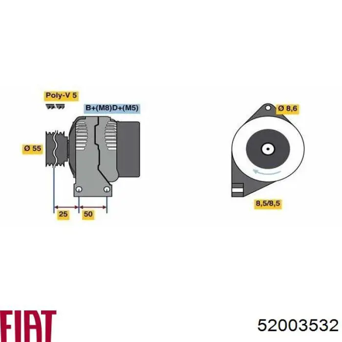 Генератор 52003532 Fiat/Alfa/Lancia