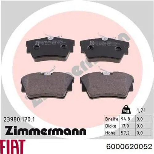 Купить 6000620052 Fiat/Alfa/Lancia Колодки тормозные задние, дисковые