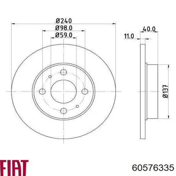 Задний тормозной диск Fiat/Alfa/Lancia 60576335 цена, от 23.27 USD