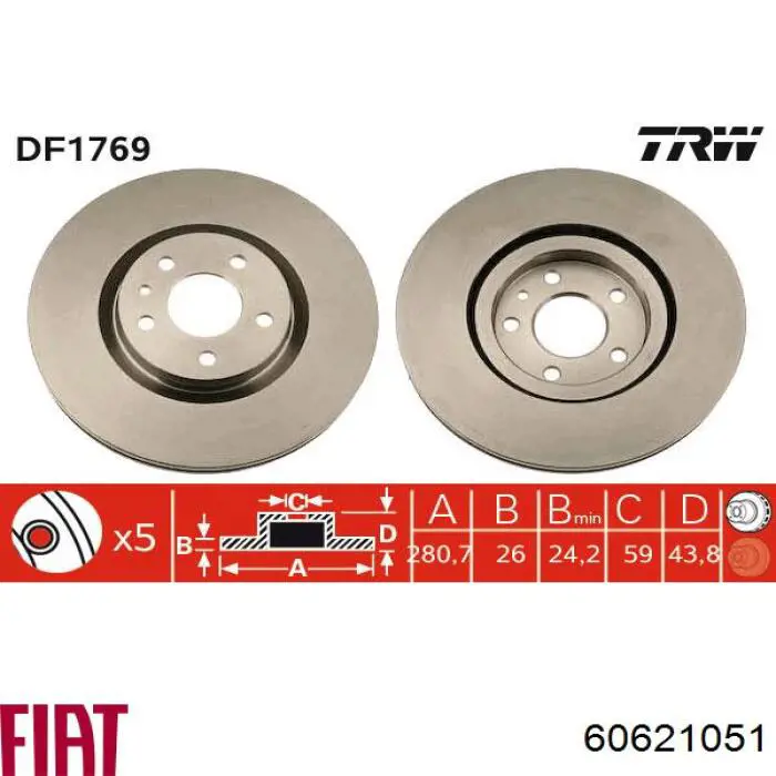 Передние тормозные диски 60621051 Fiat/Alfa/Lancia