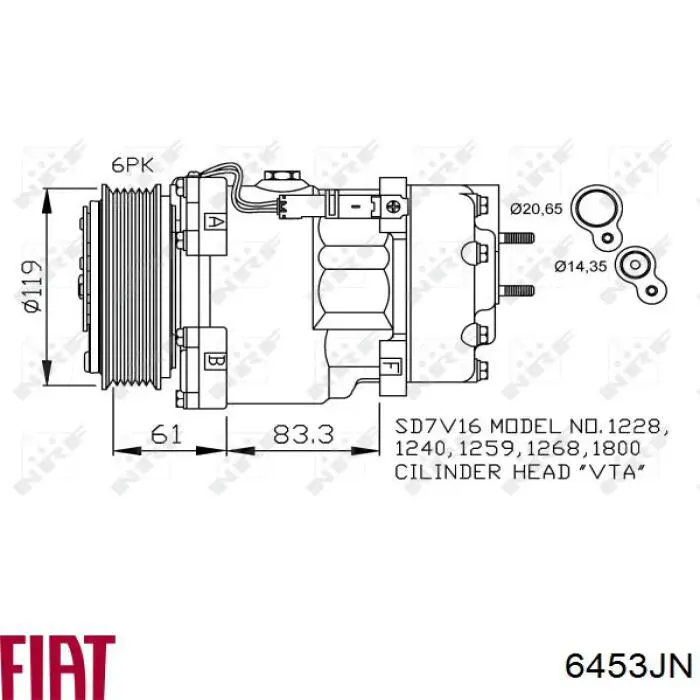 Компрессор кондиционера 6453JN Fiat/Alfa/Lancia