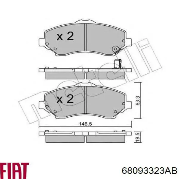 Передние тормозные колодки 68093323AB Fiat/Alfa/Lancia