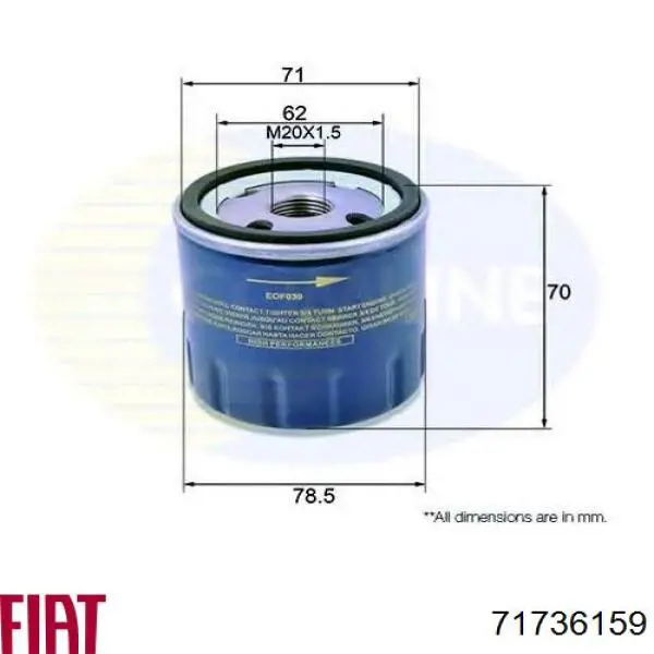 Filtro de aceite motor 71736159 Fiat/Alfa/Lancia