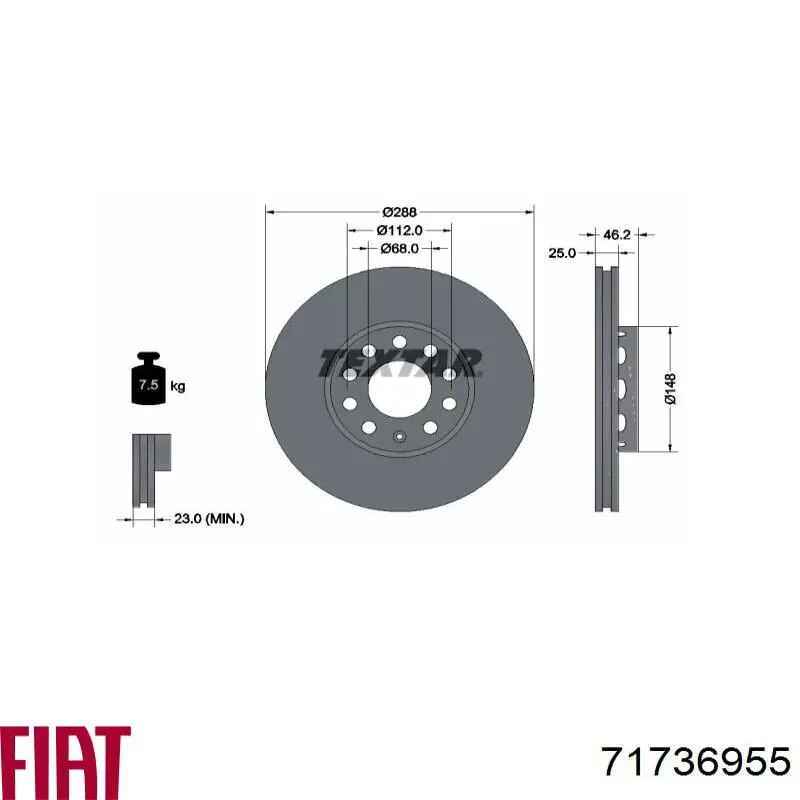 Шланг тормозной передний 71736955 Fiat/Alfa/Lancia