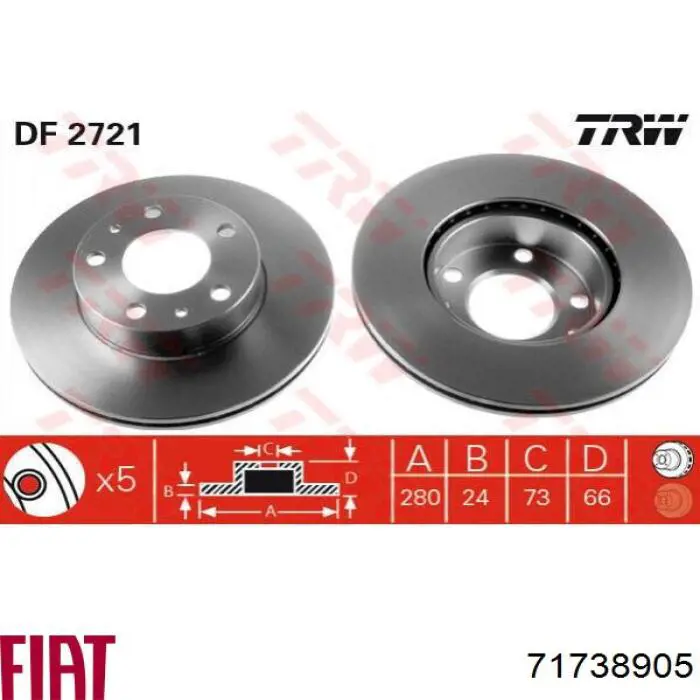 Тормоз дисковый передний Fiat/Alfa/Lancia 71738905 цена, от 37.46 USD