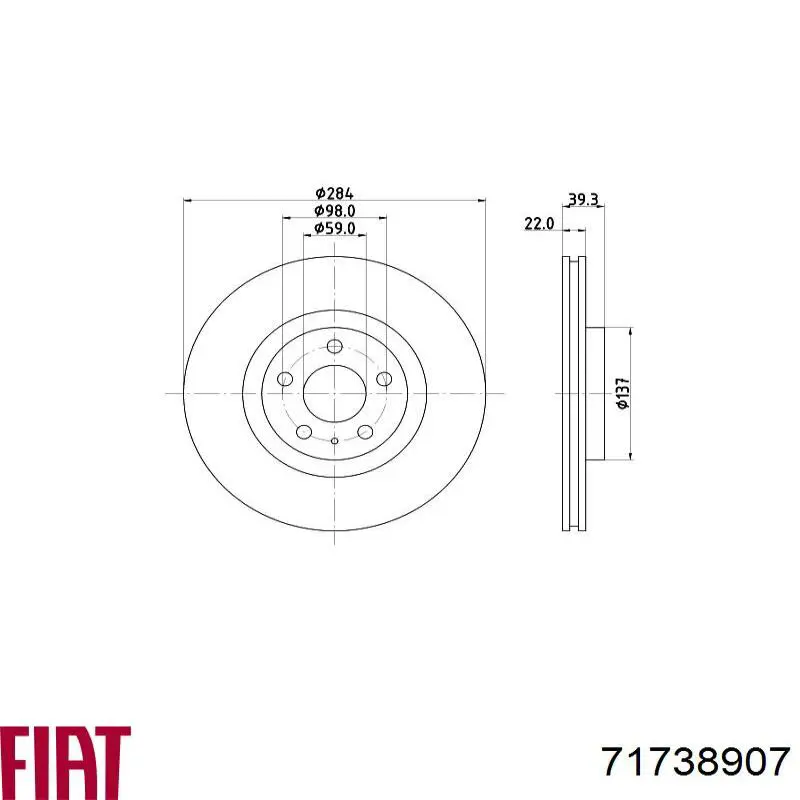Тормоз дисковый передний Fiat/Alfa/Lancia 71738907 цена, от 63.71 USD