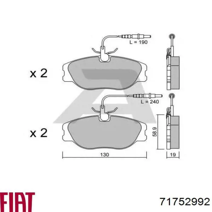 Колодки тормозные передние дисковые FIAT 71752992