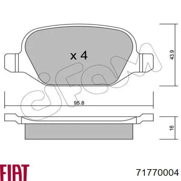 Задние тормозные колодки 71770004 Fiat/Alfa/Lancia