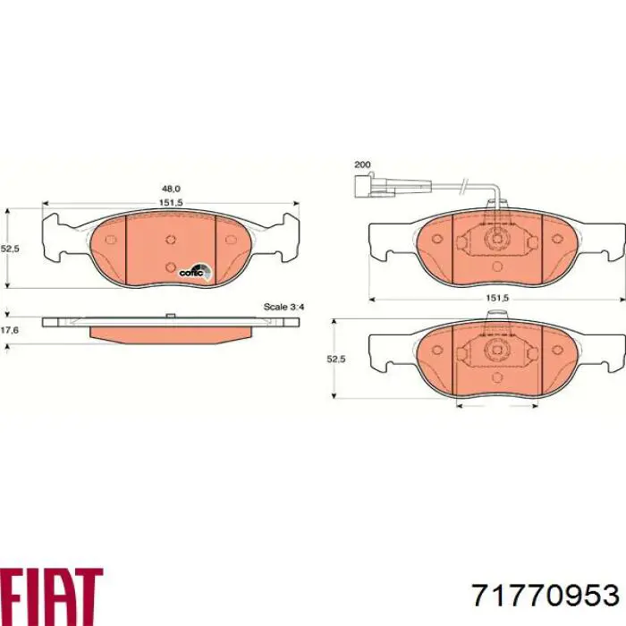 Передние тормозные колодки 71770953 Fiat/Alfa/Lancia