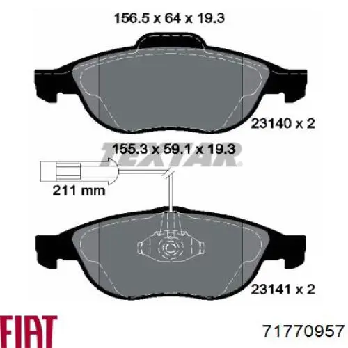 Передние тормозные колодки 71770957 Fiat/Alfa/Lancia