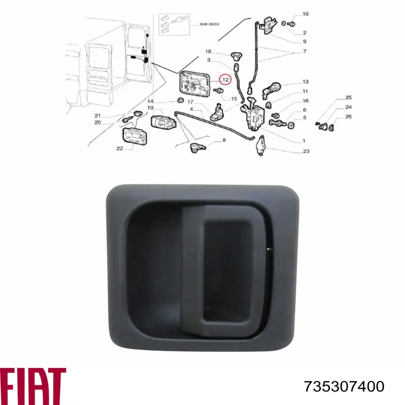 Ручка двери задней (распашной) правая наружная Fiat/Alfa/Lancia 735307400