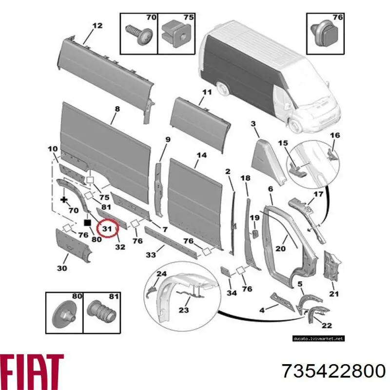 Купить 735422800 Fiat/Alfa/Lancia Молдинг арки колеса заднего, правый