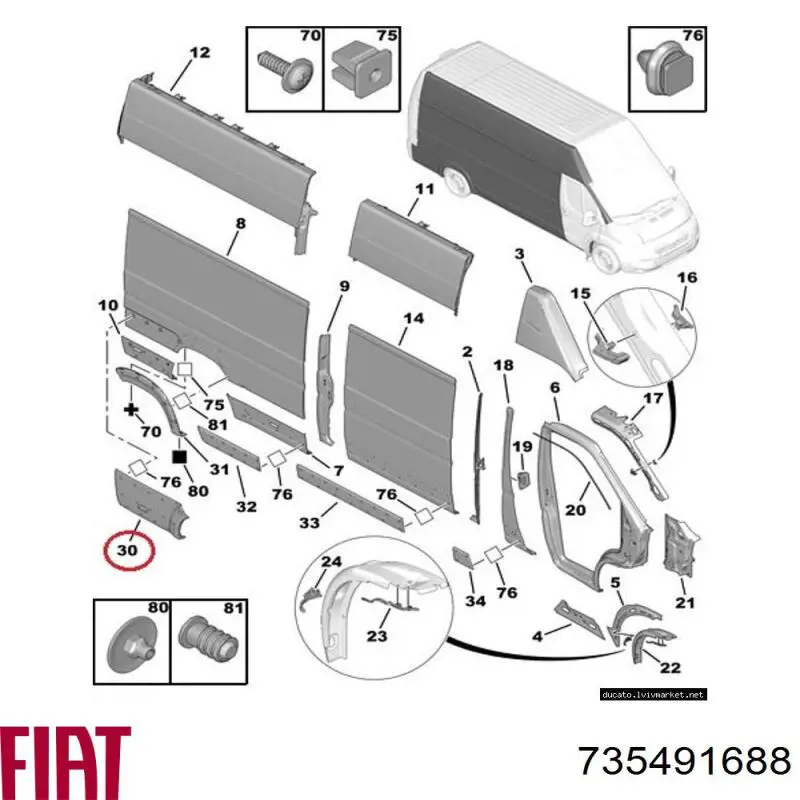 Expansor esquerdo (placa sobreposta) de arco do pára-lama traseiro para Fiat Ducato (250)