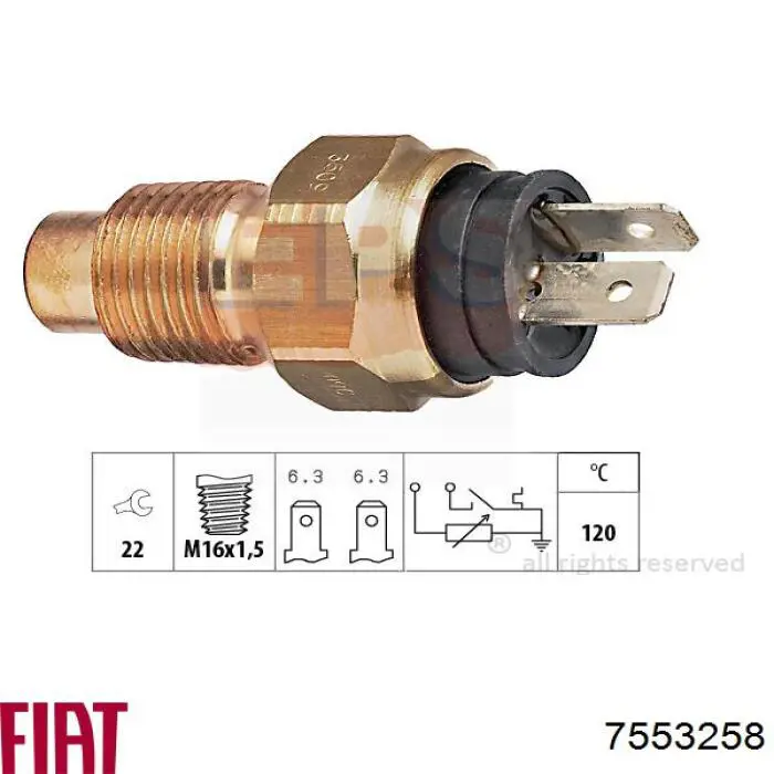 Датчик температуры охлаждающей жидкости 7553258 Fiat/Alfa/Lancia