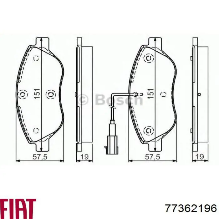 Передние тормозные колодки 77362196 Fiat/Alfa/Lancia