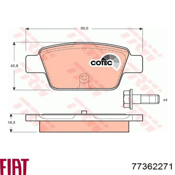 Задние тормозные колодки 77362271 Fiat/Alfa/Lancia