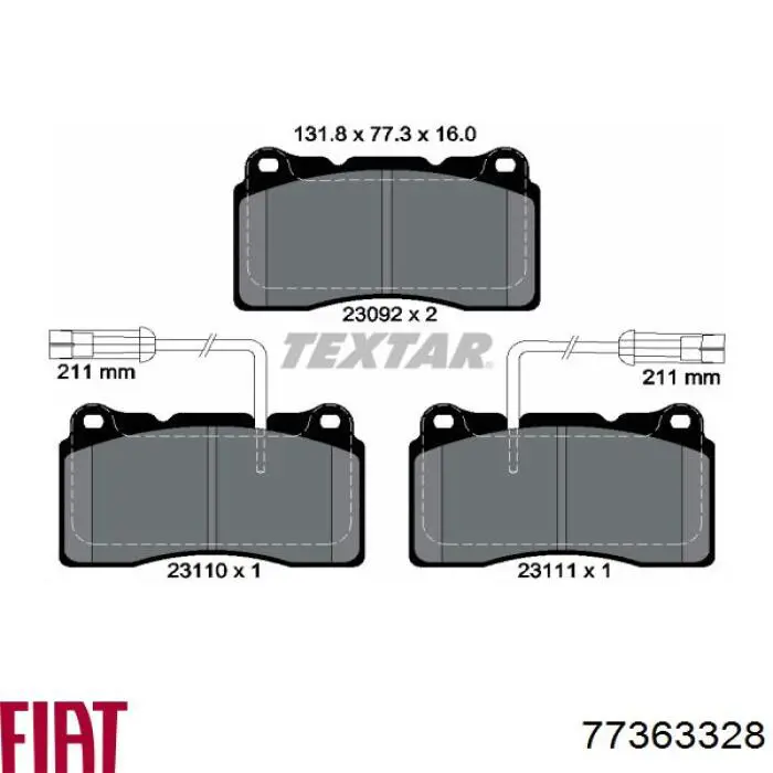 Передние тормозные колодки 77363328 Fiat/Alfa/Lancia