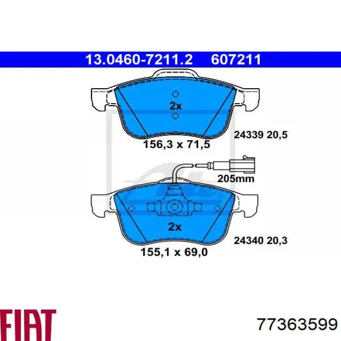 Передние тормозные колодки 77363599 Fiat/Alfa/Lancia