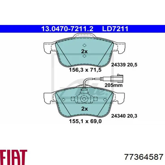 Передние тормозные колодки 77364587 Fiat/Alfa/Lancia