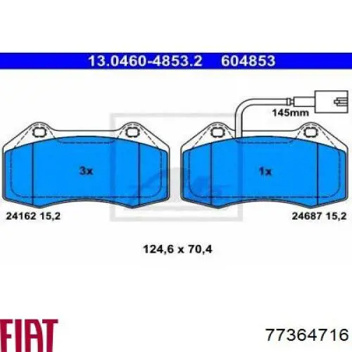 Передние тормозные колодки 77364716 Fiat/Alfa/Lancia