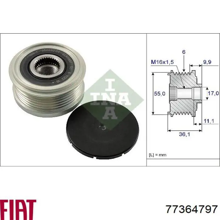 Купить 77364797 Fiat/Alfa/Lancia Шкив ремня генератора