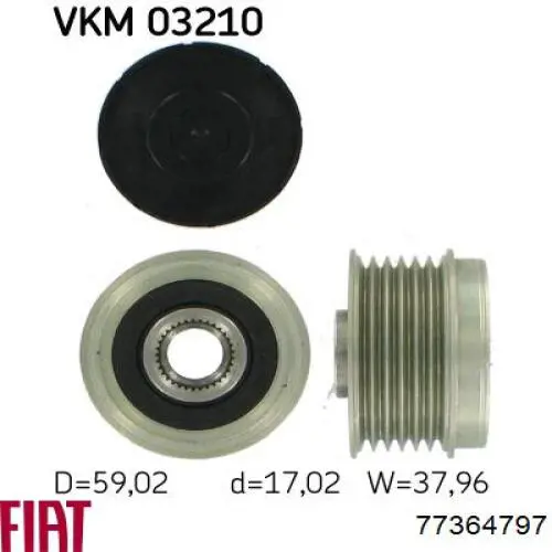 Шкив генератора 77364797 Fiat/Alfa/Lancia