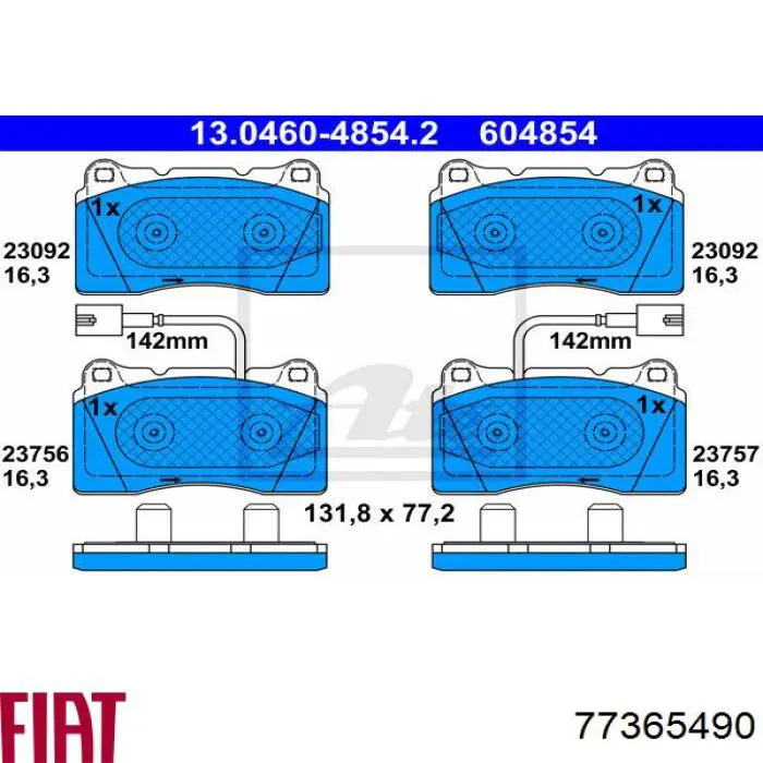 Передние тормозные колодки 77365490 Fiat/Alfa/Lancia