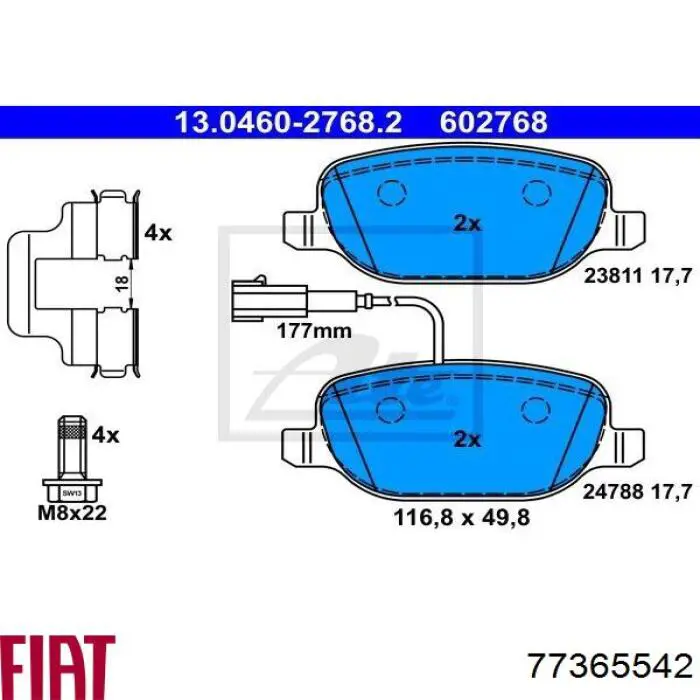 Задние тормозные колодки 77365542 Fiat/Alfa/Lancia