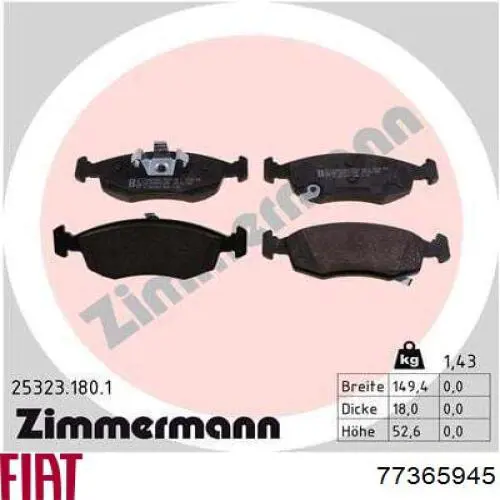 Колодки Fiat/Alfa/Lancia 77365945 цена, от 29.49 USD
