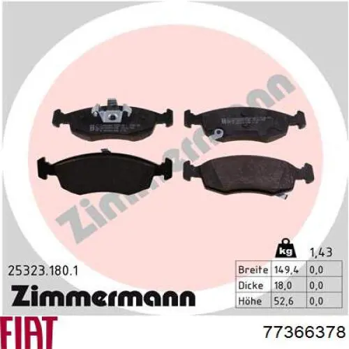 77366378 Fiat/Alfa/Lancia Колодки передние