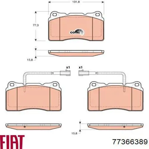 Передние тормозные колодки 77366389 Fiat/Alfa/Lancia