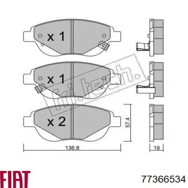 Колодки Fiat/Alfa/Lancia 77366534 цена, от 30.92 USD
