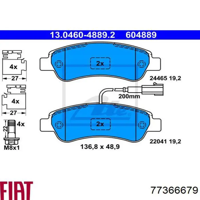 Купить 77366679 Fiat/Alfa/Lancia Колодки тормозные задние, дисковые