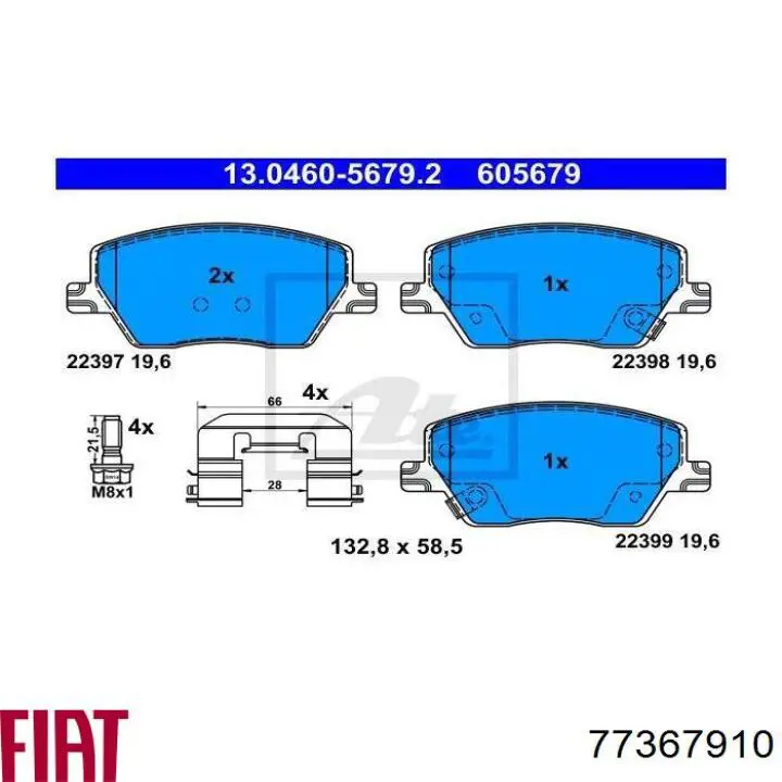 Sapatas do freio dianteiras de disco 77367910 Fiat/Alfa/Lancia