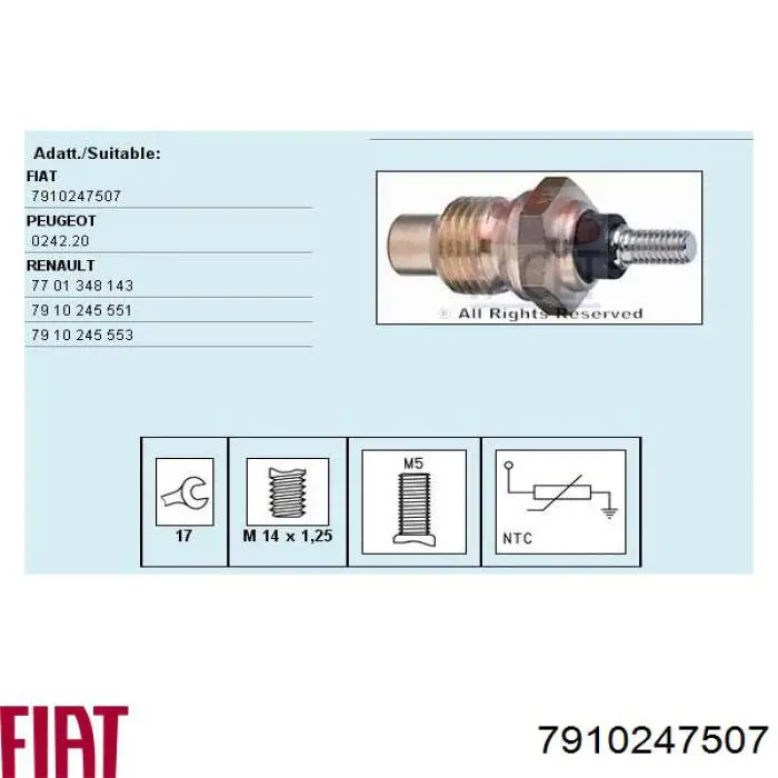 Датчик температуры охлаждающей жидкости 7910247507 Fiat/Alfa/Lancia