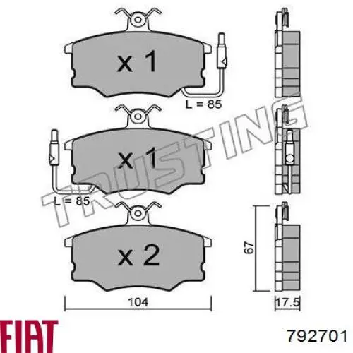 Передние тормозные колодки 792701 Fiat/Alfa/Lancia