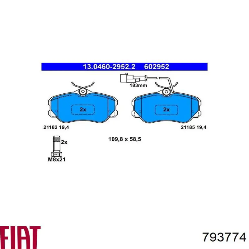 Передние тормозные колодки 793774 Fiat/Alfa/Lancia