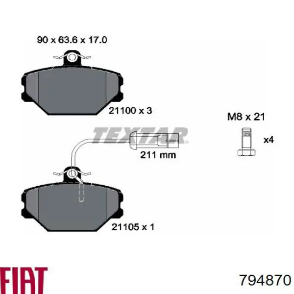 Передние тормозные колодки 794870 Fiat/Alfa/Lancia