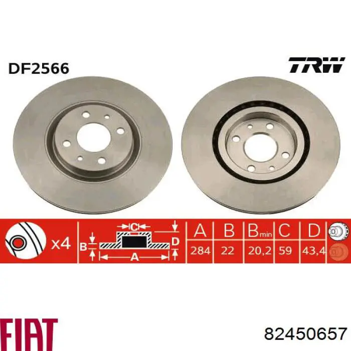 Тормоз дисковый передний Fiat/Alfa/Lancia 82450657 цена, от 28.78 USD
