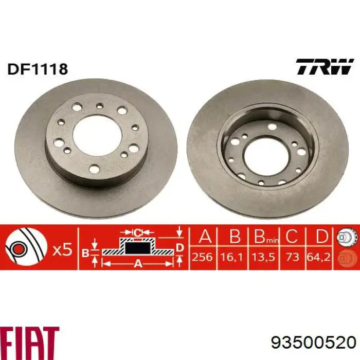 Передние тормозные диски 93500520 Fiat/Alfa/Lancia