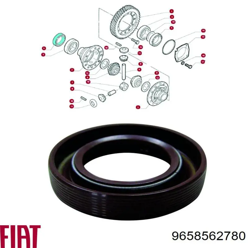9658562780 FIAT Retén del semieje delantero derecho original y equivalente