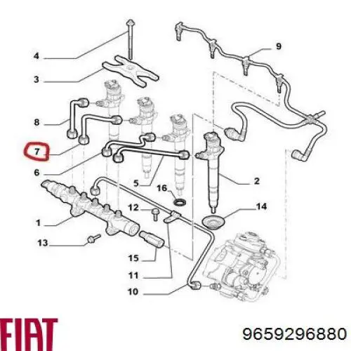 9659296880 Fiat/Alfa/Lancia tubo de combustível do injetor de 2º cilindro
