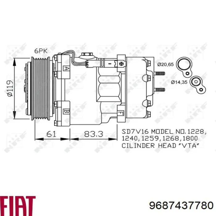 Компрессор кондиционера 9687437780 Fiat/Alfa/Lancia