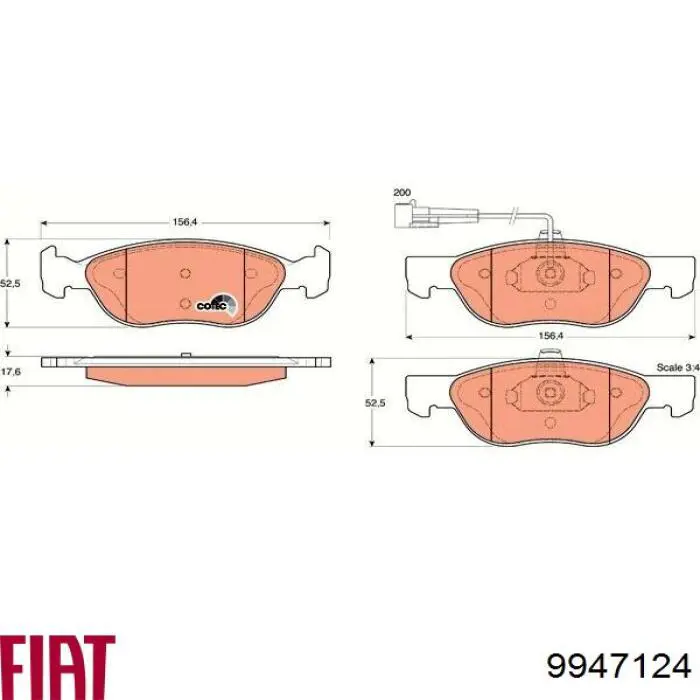 Передние тормозные колодки 9947124 Fiat/Alfa/Lancia